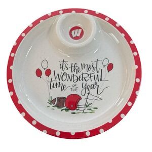 Magnolia Lane Wisconsin Badgers Chip and Dip Platter Red White Football 14 inch